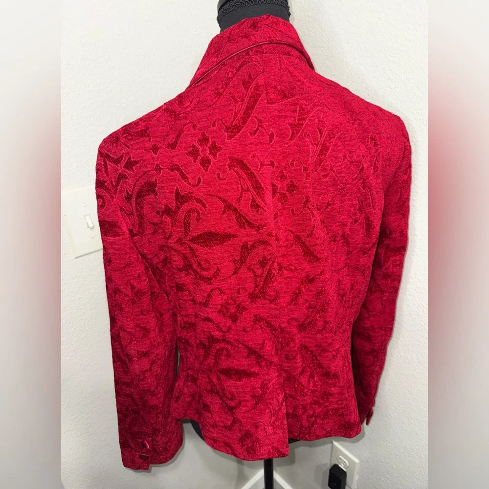 Nine & Co Red Baroque Jacquard Blazer Whimsy Goth Dark Academia Luxe-Sz‎ 14